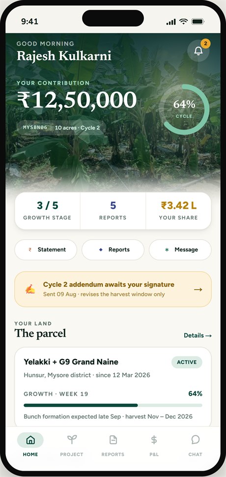 CoFarm app — partner project dashboard